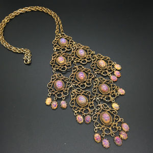 1970s Bohemian Boho Necklace with Faux Fire Opals